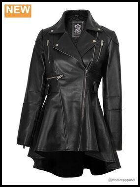 Genuine Lambskin Peplum Leather Jacket Women Asymmetrical Moto